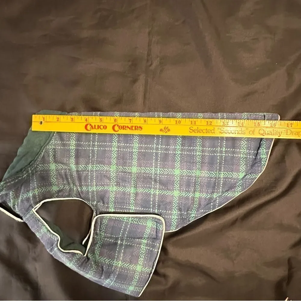 Fresco Green and Blue Plaid Reversible Quilted Dog Jacket size Medium .